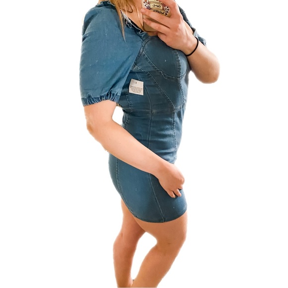 Parisian denim puff sleeve mini dress - Picture 6 of 6